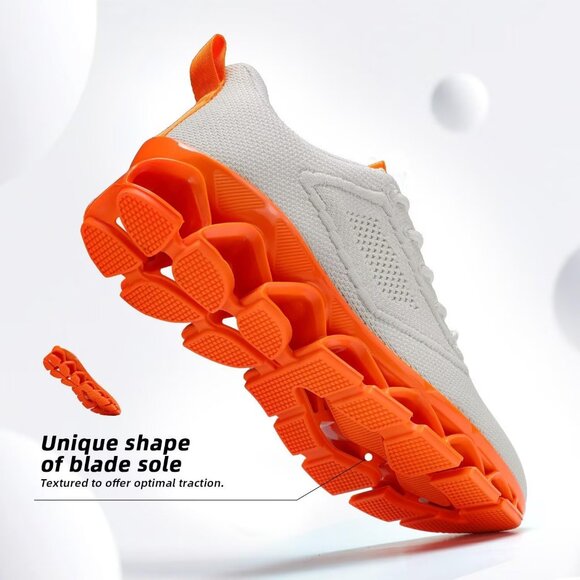 Women's Beige Orange Sport Gym Walking Running Tennis  Athletic Sneakers Shoes - Picture 4 of 7